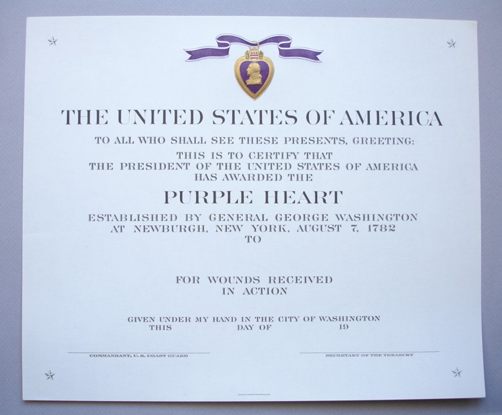 USCG Purple Heart Certificate MEDALS DECORATIONS U S Militaria Forum