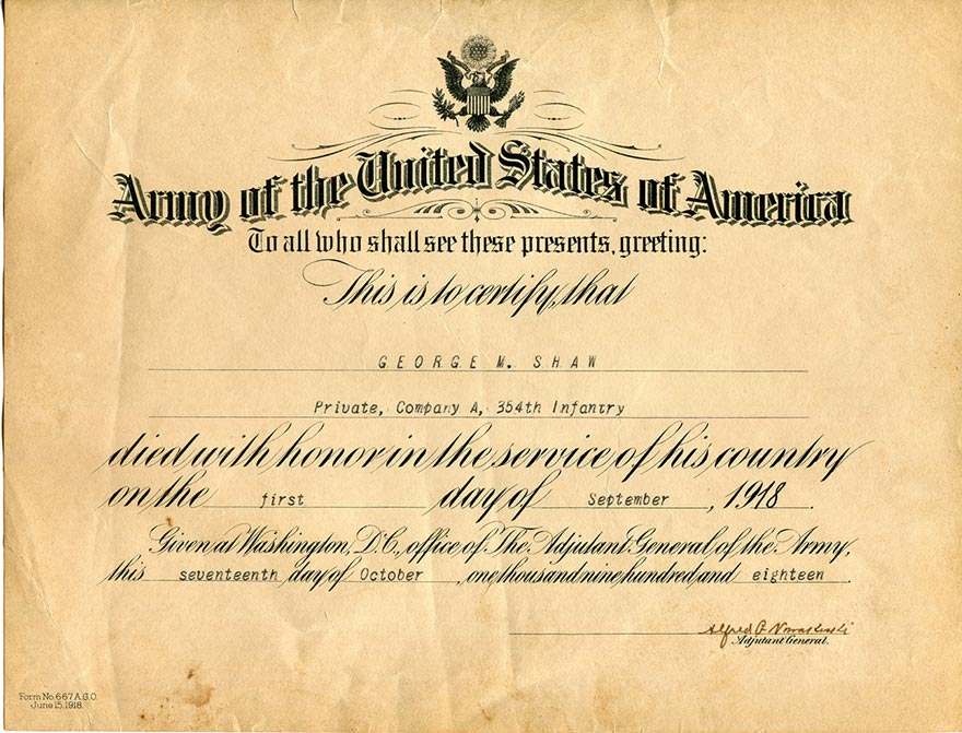 WW I Death Certificate, not an Accolade - EPHEMERA, PHOTOGRAPHS ...