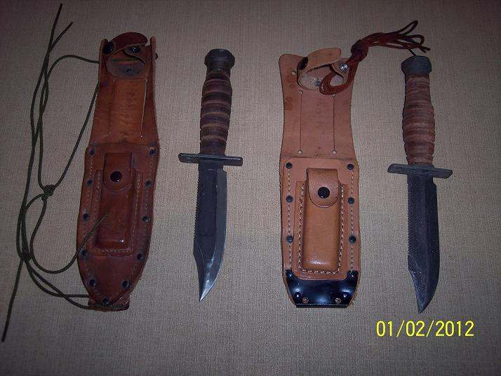 Image of Fighting or survival knife with scabbard and webbing leg strap, by  British School, (20th century)