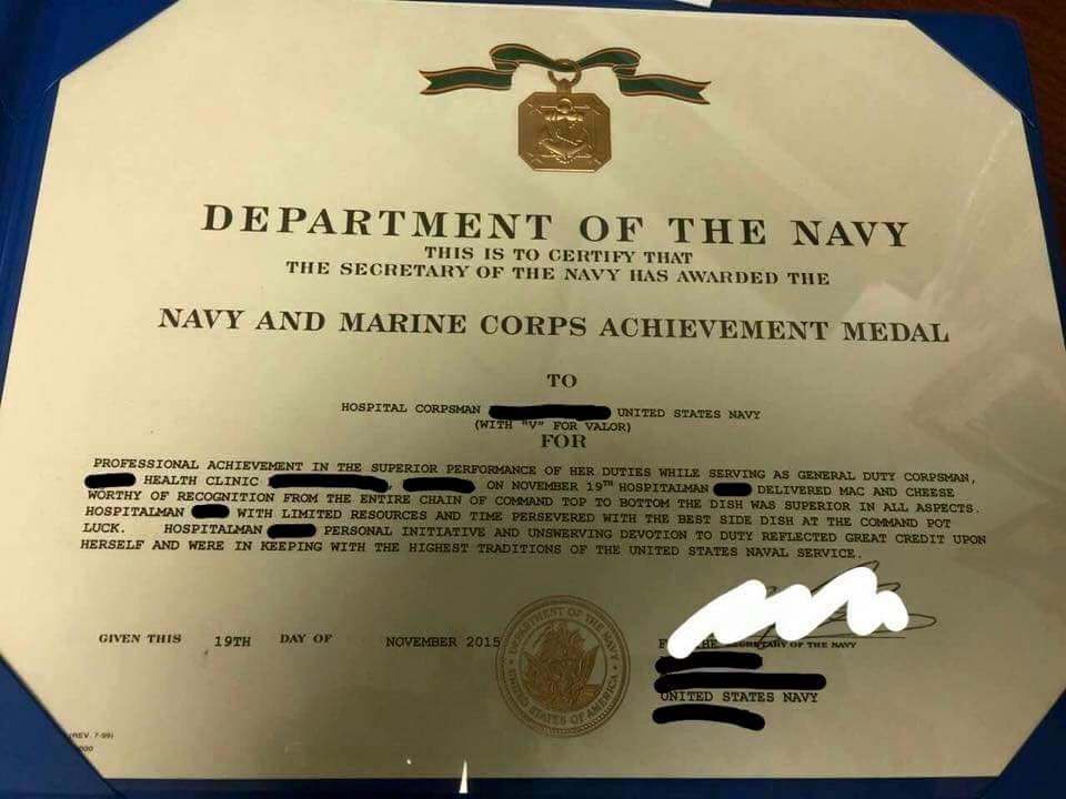 navy achievement medal citation format