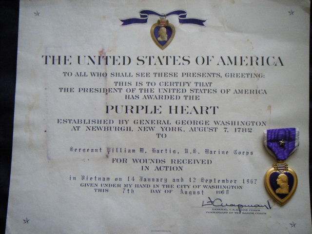 USMC Purple Heart Certificate Vietnam MEDALS DECORATIONS U S