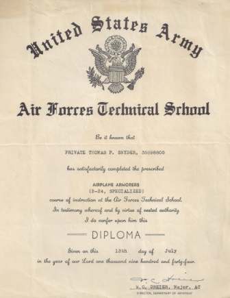 Army Air Force Technical School Diplomas - EPHEMERA, PHOTOGRAPHS ...