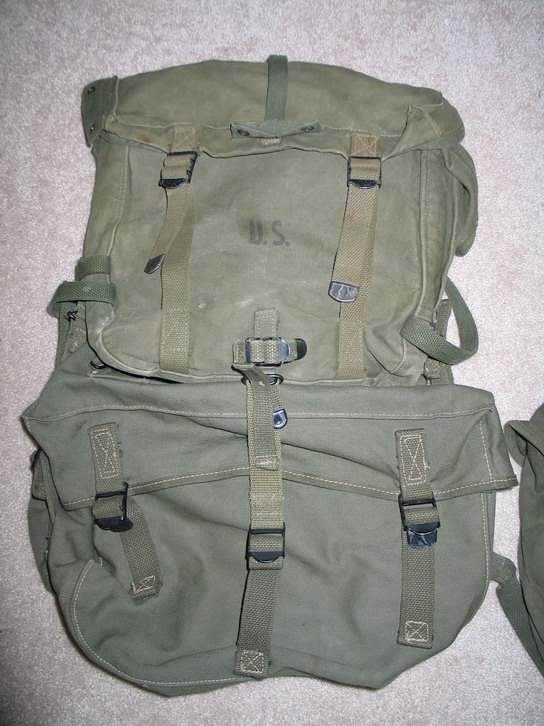 M1944 Musette bag. M1944 Suspenders w/ M44 packs, M1945 suspenders w ...