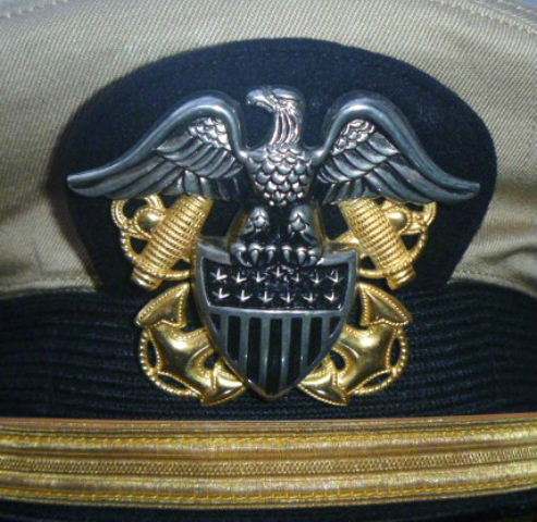 USN officers' white visor hat/ Bancroft 