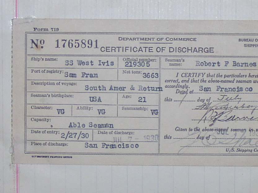 Certificates of Discharge for a Marine from 1920s 1930s - EPHEMERA ...