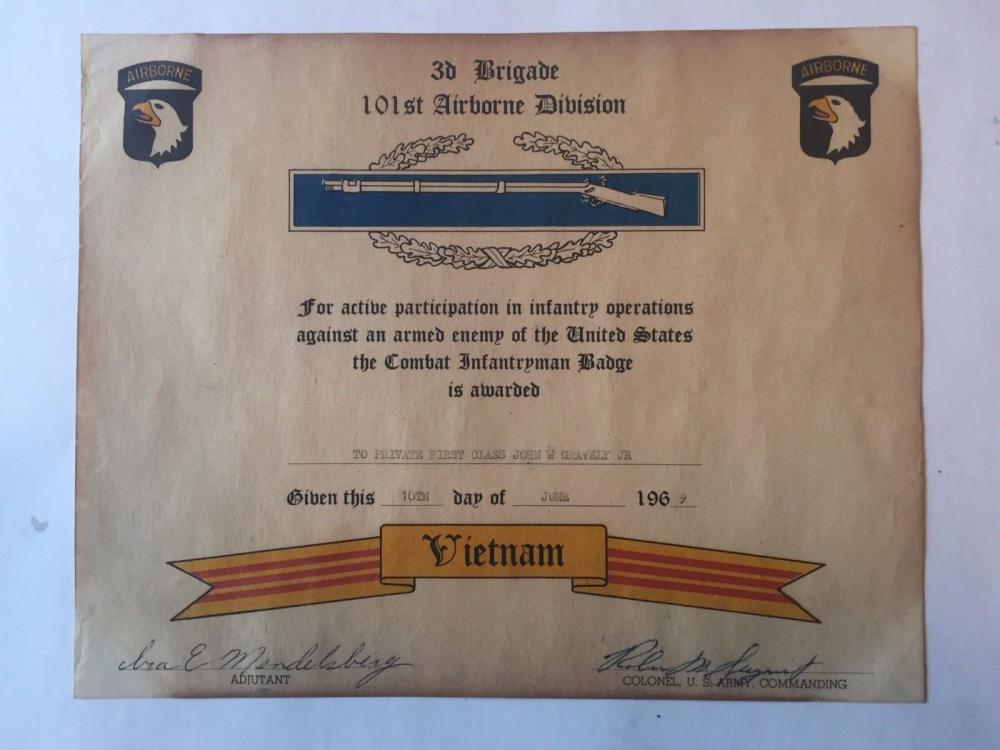 Combat Infantryman Badge Certificate