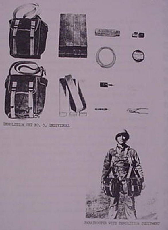 Paratrooper demolition kit bags in Fort Benning, Georgia on 28