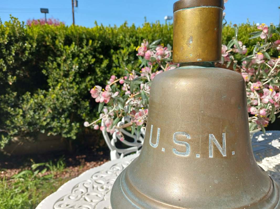 big heavy solid brass bell without clapper, vintage farm dinner bell or old  ship's bell